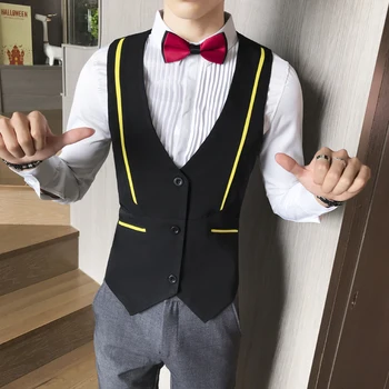 

2020 Chaleco Hombre Fashion British Style Strip Pull Bar Single Row Buckle Vest Waiter Nightclub Vest Work Clothes Vest Man