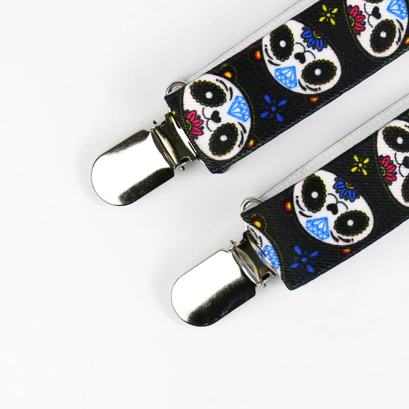 Winfox  New Adult 3 clips On Adjustable Cute Black Panda Animal Print Suspenders Braces For Men Women
