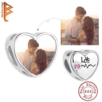 

Exquisite Clear CZ Heartbeat First Love Custom Photo Beads fit Charm Bracelet Necklace 925 Sterling Silver Personalized Jewelry