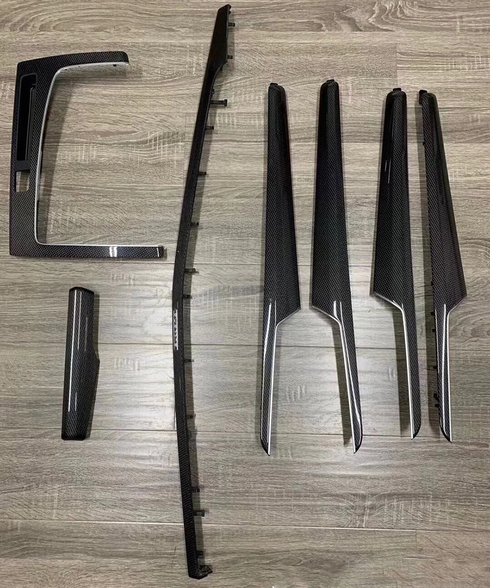 아우디 q5에 대 한 7pcs 진짜 탄소 섬유 인테리어 대시 보드 스티커 센터 콘솔 트림 스트립 커버 도어 트림 탄소 섬유 장식