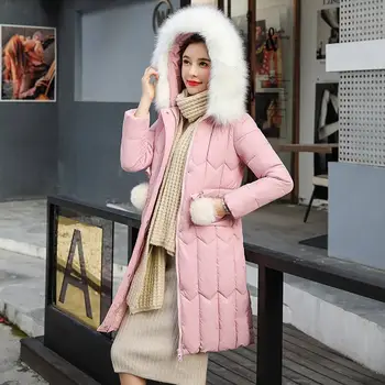 

2019 New Winter Women Big Faux Fur Collar Hooded Wadded Thick Long Coat Female Plus Size 5XL Cotton Padded Slim Jacket Parka W26