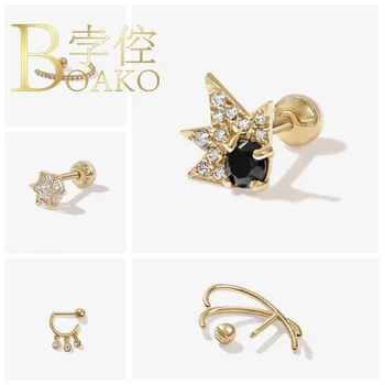 

BOAKO 925 Sterling Silver Earrings Piercing Hollow Stud Earrings Diamond Earrings Zircon Fashionable Luxury Pendientes #7.2