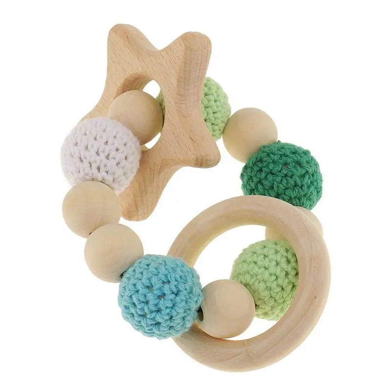 Most effective  Hot-1 pc wooden wooden teething rings cute toy rattle toy baby teething accessories - multicolored 