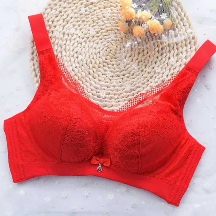 Кружевной бюстгальтер тонкая чашка bralette нижнее белье больших размеров плюс размер женский бюстгальтер пуш-ап C чашка провода свободное нижнее белье бюстгальтер - Цвет: red