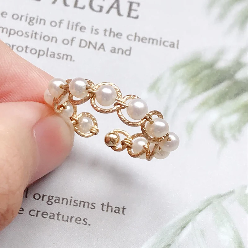 Natural Freshwater Pearl Rings  Gold Filled Jewelry 3MM Pearl Knuckle Mujer Boho Bague Femme Minimalism Anelli Women Ring