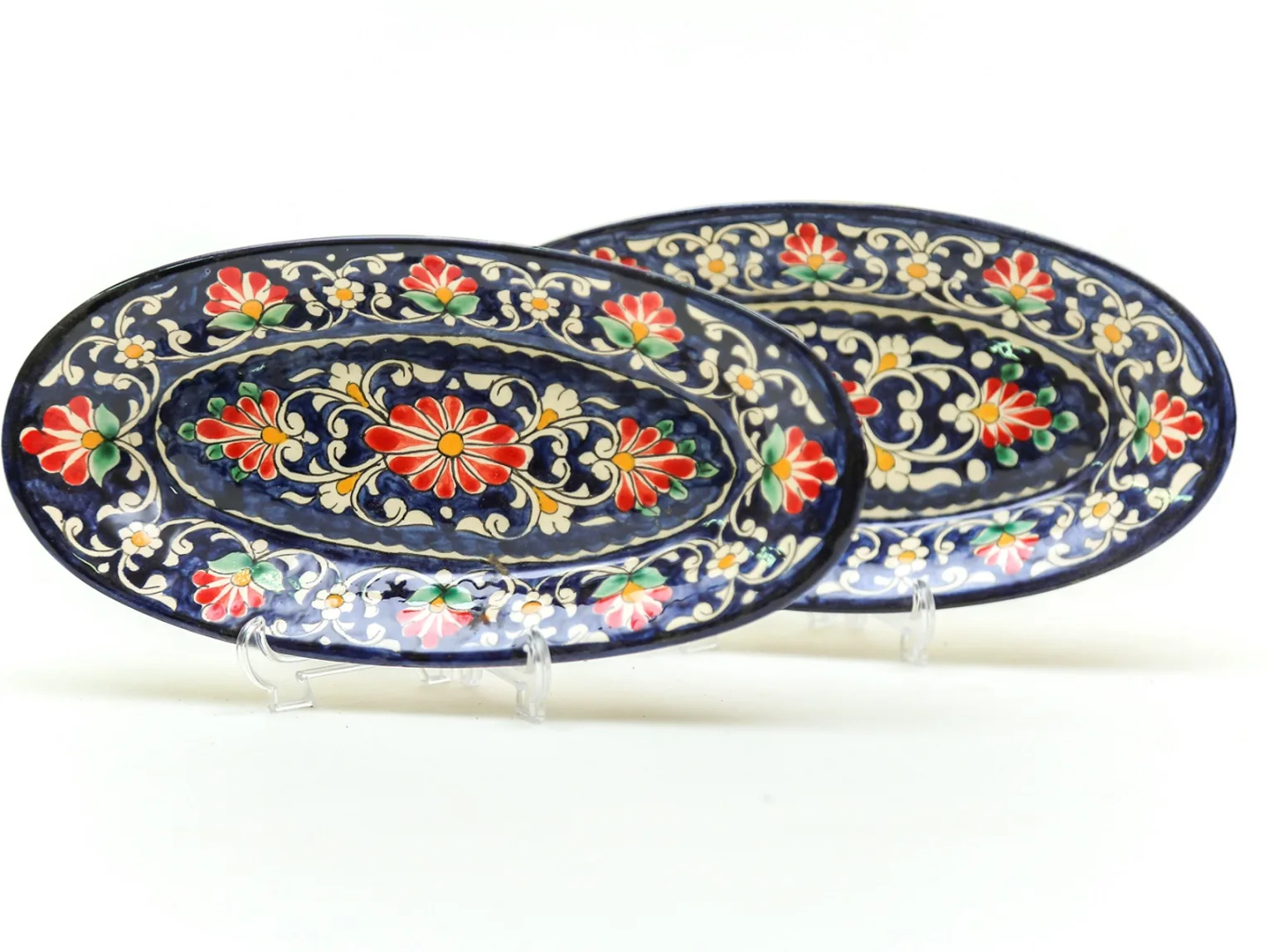 Менажница овальная набор 2 шт. керамическая с ручной росписью / Узбекская посуда |