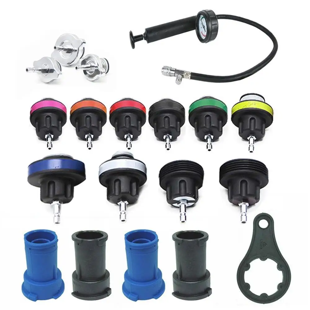 

18 Pcs Radiator Pressure Tester Tool Kit Cooling System Testing Tool Vacuum Vehicle Universal Cooler Leak Tester