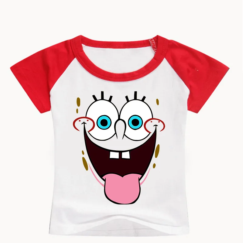 От 2 до 13 лет мультяшная Губка Боб футболка г. Летняя детская одежда для мальчиков и девочек хлопковые топы для маленьких девочек, футболка для мальчиков, Детская футболка - Цвет: red 3