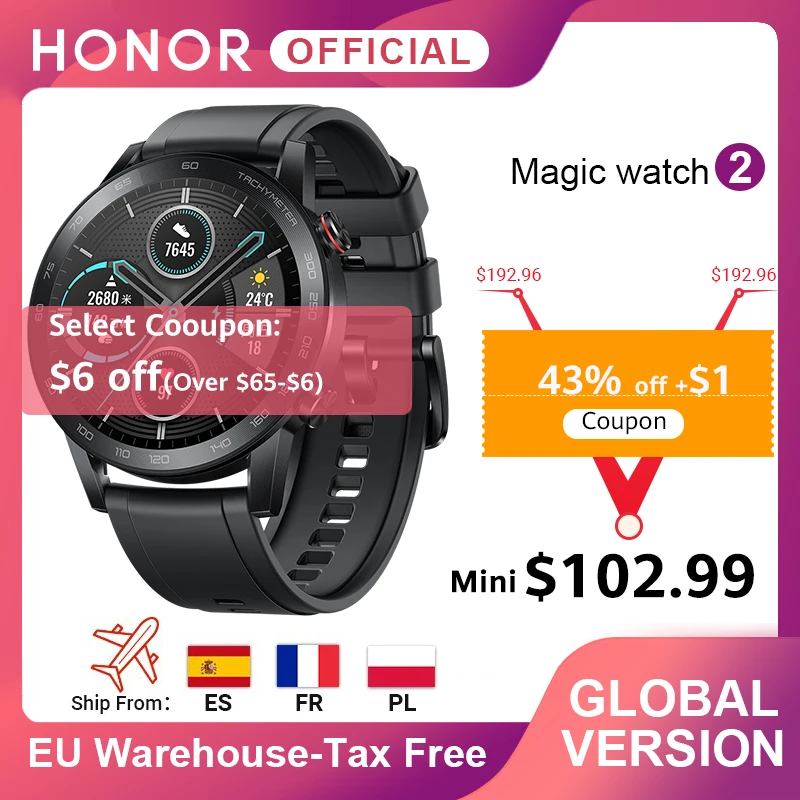 En Stock Version mondiale Honor Magic Watch 2 montre intelligente Bluetooth 5.1 Smartwatch 14 jours étanche sport MagicWatch 2 Code promotionnel “10SALEOFF”70€ 10€ "get10" 100$ 10$, "get6" 50$ 6$, "get15" 150$ 15$|Montres connectées| - AliExpress
