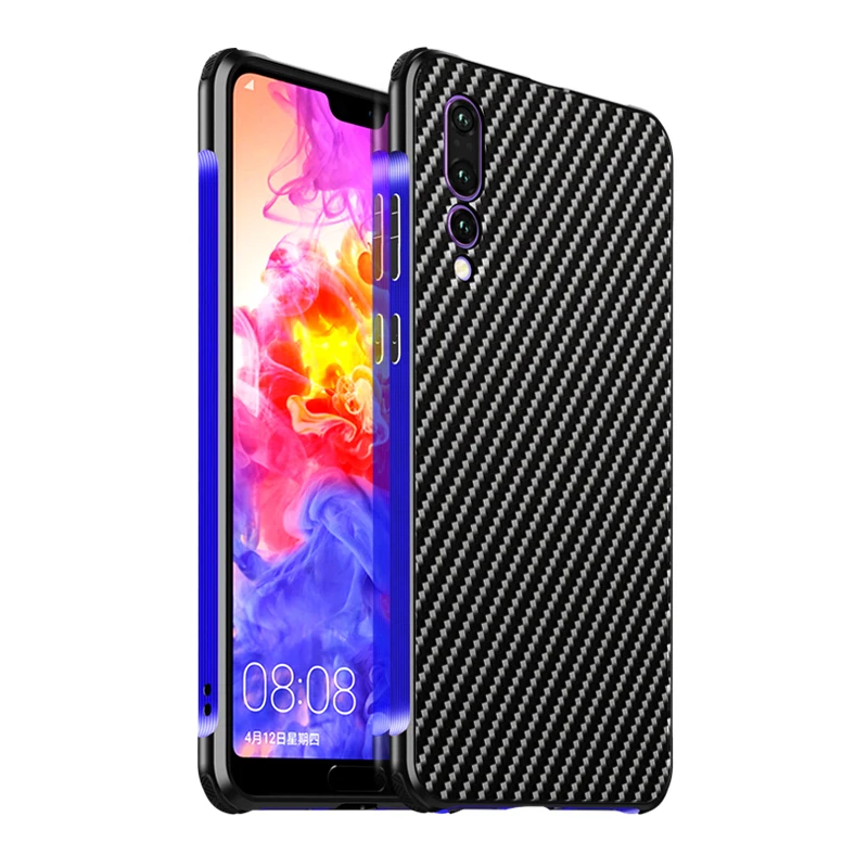 Для huawei P20 Pro P20 Lite чехол, металлический каркас алюминиевый бампер сплав рамка Защитная крышка военный класс Броня углеродного волокна - Цвет: Синий