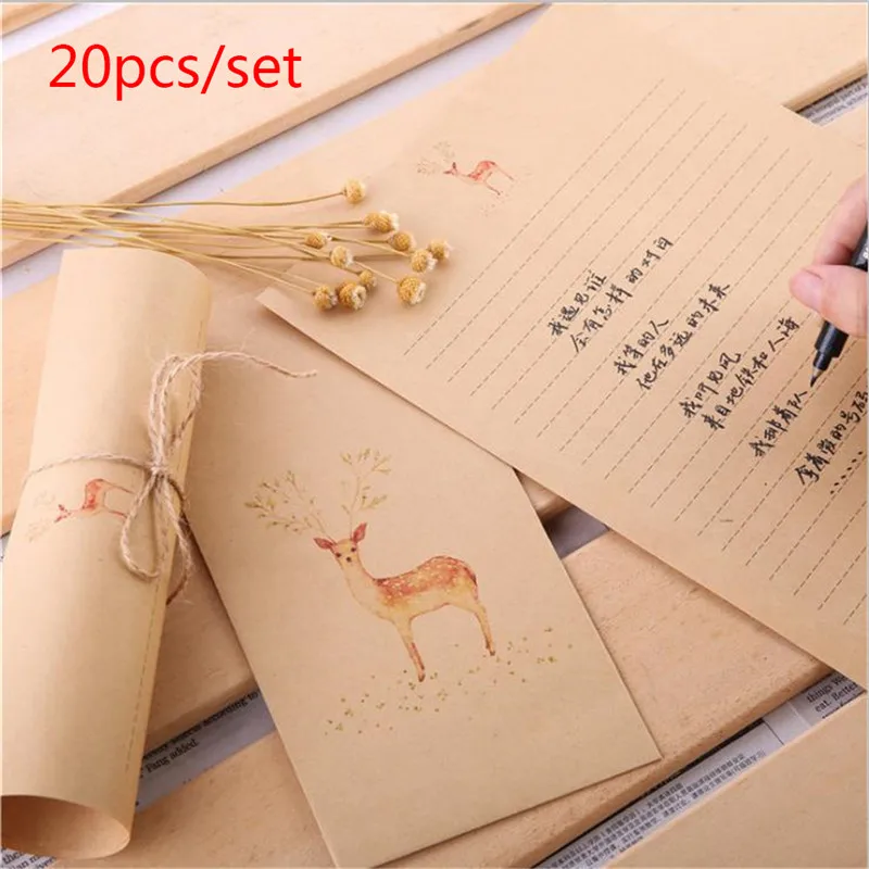 

20pcs Elegant Forest Elk letter paper envelope set retro kraft letter Paper Envelope Set Christmas Envelope