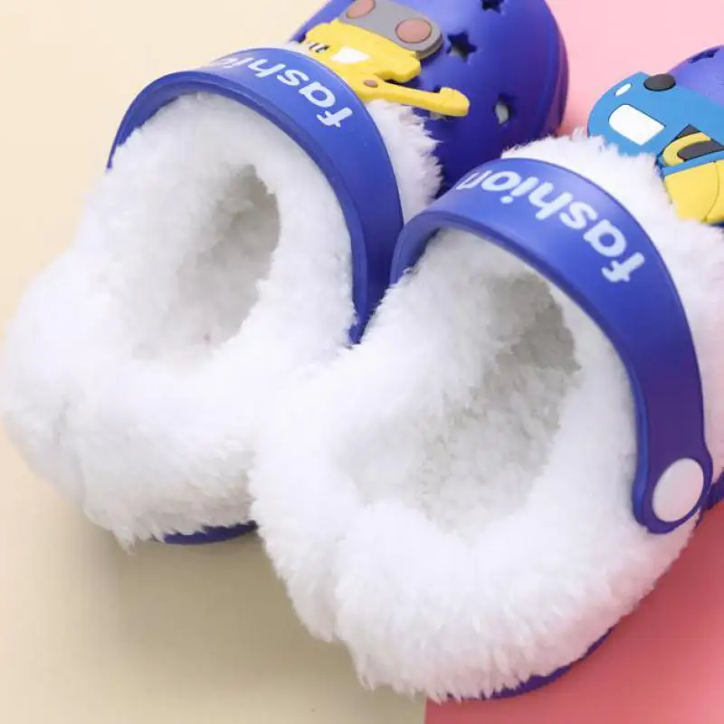 1-6y Kids Mules & Clogs Autumn Winter Boys Sandals Cartoons Add Wool Warm Baby Beach Slippers Children Garden Shoes H43-1 kids sandals,garden clogs shoes,suede mules slippers,suede clogs,eva house slippers