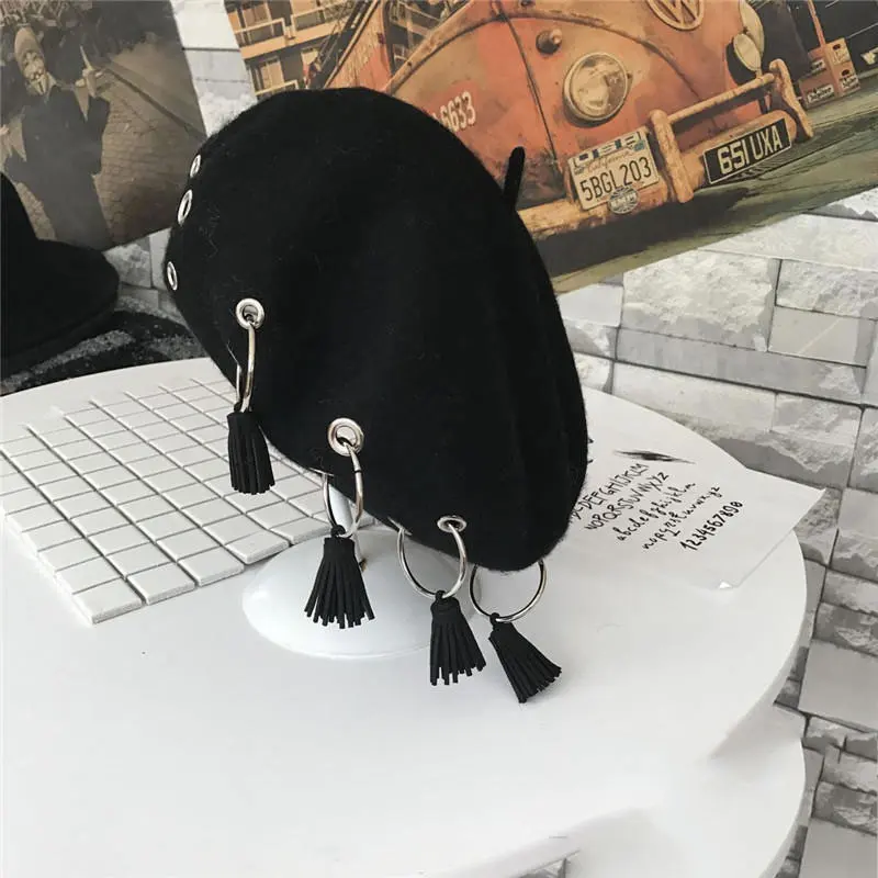 HG модное железное кольцо с кисточками, шляпа художника, новинка, Осень-зима, корейский стиль, винтажные береты, женская шапка, тренд, уличная, XJ1862