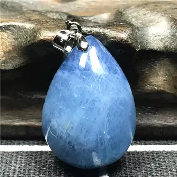 

100% Natural Blue Aquamarine Pendant For Woman Man Crystal 27x19x11mm Beads Silver Clear Water Drop Healing Stone Jewelry AAAAA