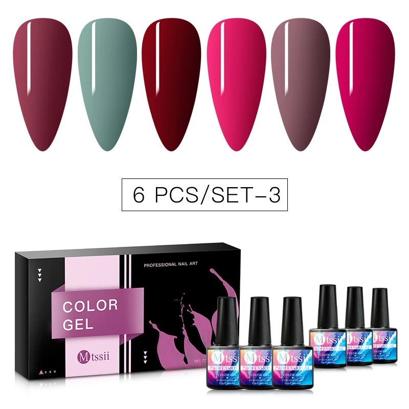 Mtssii 6 цветов Комплект гель-лаков для ногтей Nail Art UV LED Gel Set маникюра долговечные