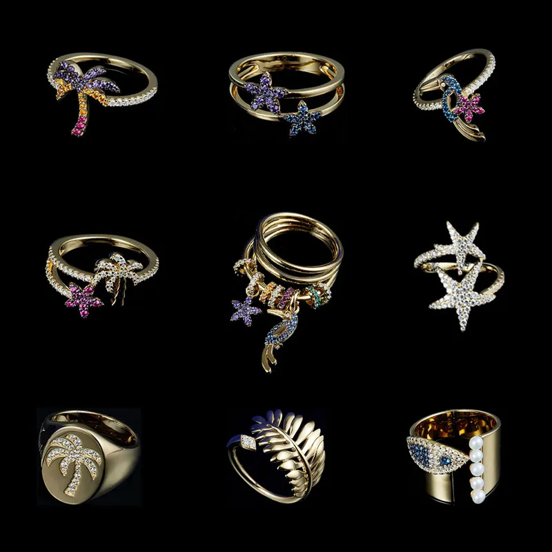 Высококачественное модное позолоченное колечко 18 карат необычное циркониевое