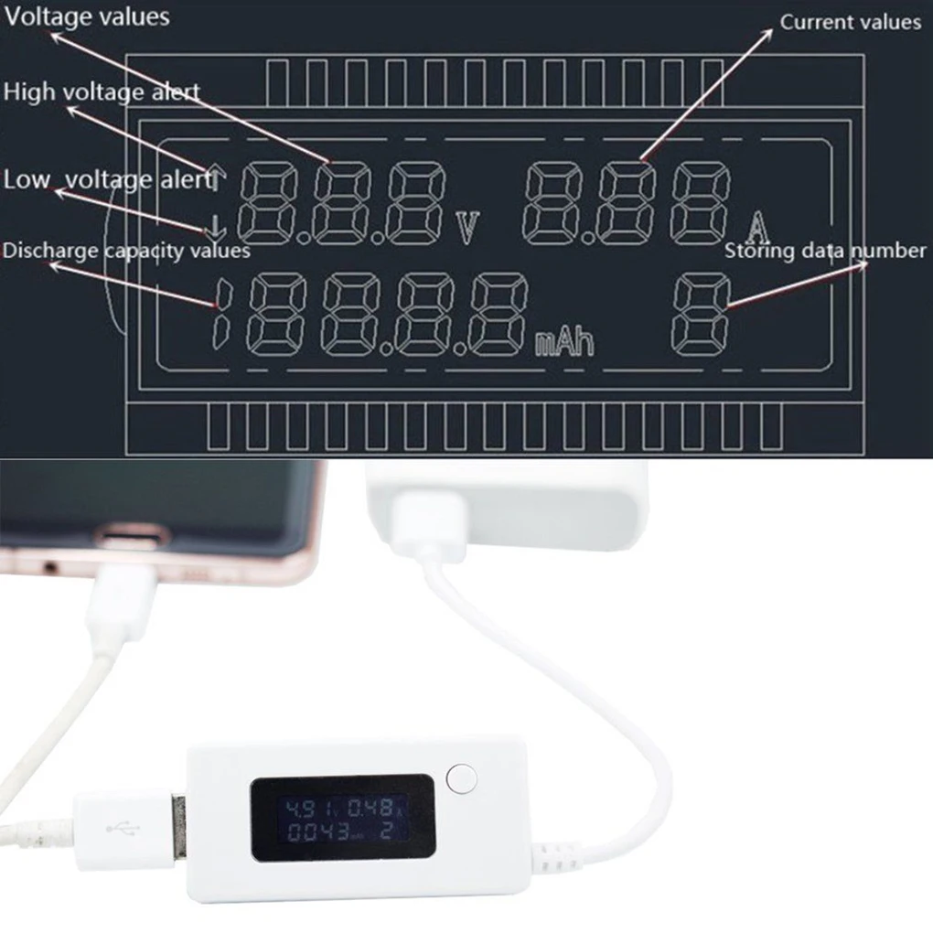 LCD Display USB Voltage Current Detector USB Load Resistance Battery Capacity Tester Replacement for Phone Mobile Power Bank