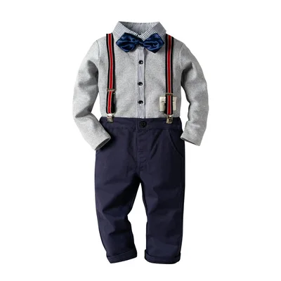 

2PCS Toddler Baby Boys Clothes Set Long Sleeve Formal Gentleman Suit+Strap Pants Leggings Spring Autumn Kids Boy Outfit 2-7T