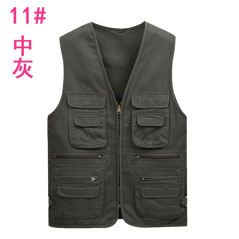 Hot Selling Men'S Wear Cotton Solid Color Waistcoat Middle-aged Men Father Vest Middle-aged Multi-pockets Waistcoat Spring And A