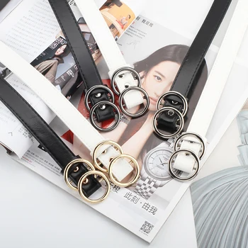 

Black leather belt woman waist belts for women gold silver buckle faux leather cinturon mujer vintage G ceinture femme waistband