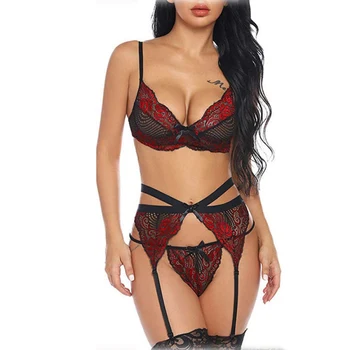 

Hot Bralette Panties Sets Push Up Lingerie Lace Babydoll Straps Panty Sexy Bra Open G-String Underwear Nightwear Bra & Brief Set