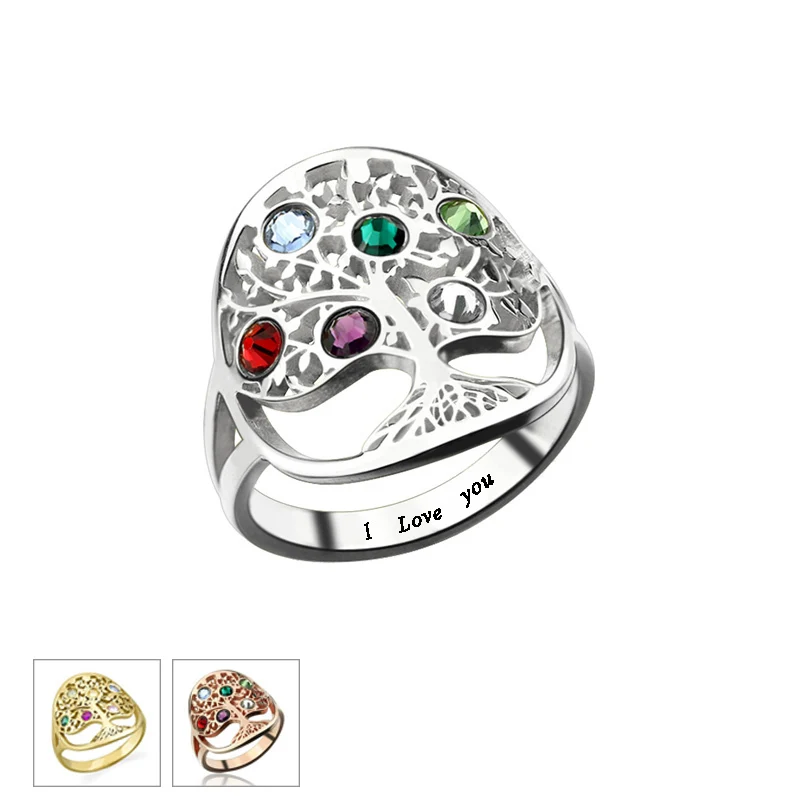 

StrollGirl Personalize 925 Sterling Silver Tree of Life Ring and birthstone DIY Custom Ring hot Fashion Jewelry Mother Day Gifts