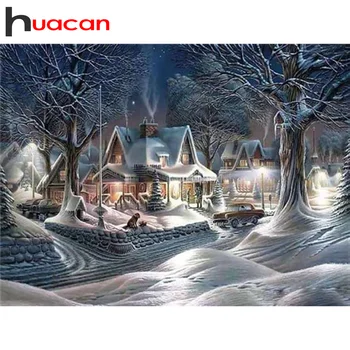 

Huacan 5D DIY Diamond Painting Snow Full Drill Square/Round House Diamond Embroidery Sale Landscape Decor For Home