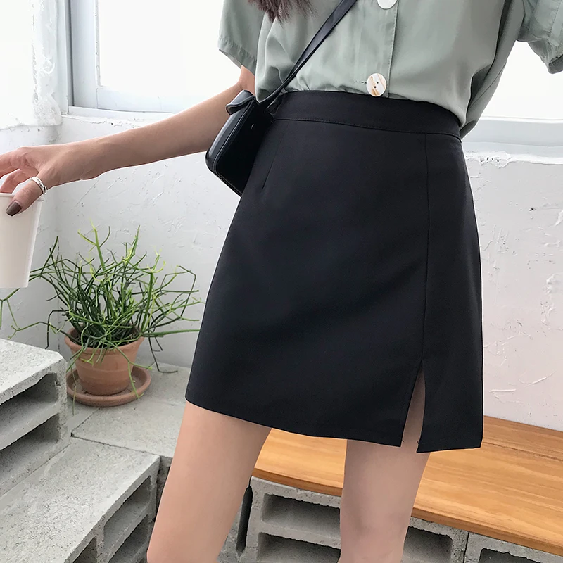 Корейская новая трапециевидная Повседневная модная Однотонная юбка большого размера с высокой талией, сексапильная Женская офисная юбка ins для колледжа
