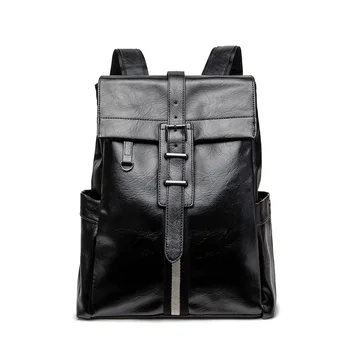 

Top quality black color pu leather men backpack outdoor Large Capacity Hiking Climbing Camping backpack for male 200820-47