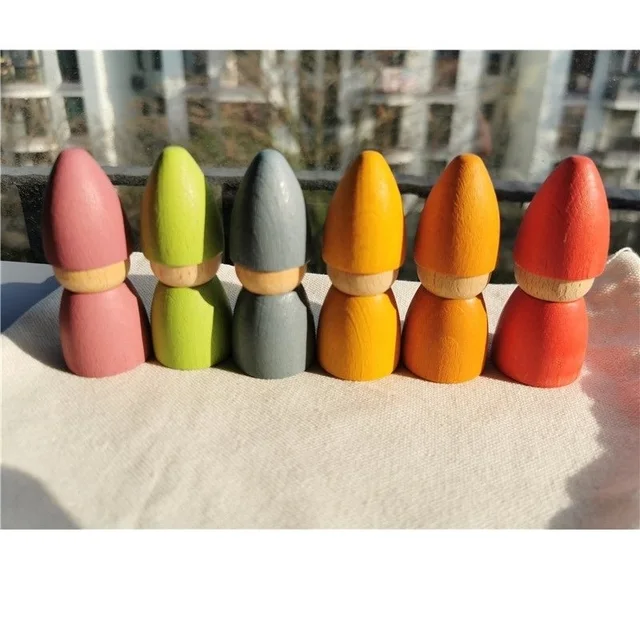 6pcs Children Rainbow  Wooden Peg Dolls Gnomes Colorful Beech Wood Doll Creative Montessori Toys 2.9*7cm 2