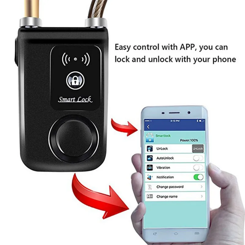 Intelligent Phone APP Control Smart Alarm Bluetooth-compatible Lock Waterproof 110dB Alarm Bicycle Lock Anti Theft bicycle lock