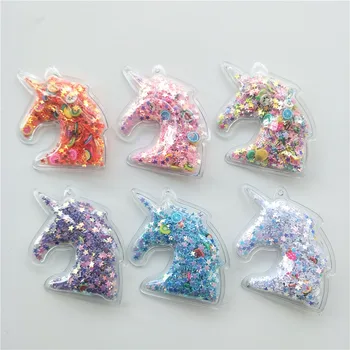 

12pcs/lot 4*5cm bling bling sequin Quicksand Unicorn Patches Appliques for Girls DIY hairband Accessories
