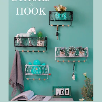 

Creative Simple Nordic Wrought Iron Grid Wall Shelf Ornaments Home Wall Hook Wall Mounted Storage Rack Decoration Housekeeper