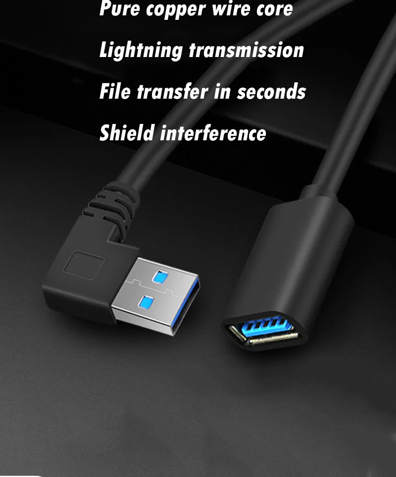 1PCS 0.3M 90 Degree USB 3.0/2.0 Male to Female Adapter Cable Angle Extension Extender 5Gbps Fast Transmission Left/Right/Up/Down