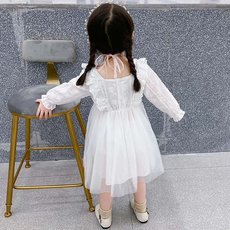 Новое поступление, Осеннее модное Кружевное платье-пачка принцессы для девочек детское белое платье с длинными рукавами платья для девочек