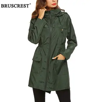 

2019 Autumn Windbreaker Coat for Women Long Waterproof Jacket Ladies Vinatge Hooded Casaco Feminino Zip Up Army Green Jacket
