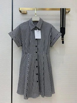

High-end Design Plaid Mini Shirt Dress Women 2020 Summer Temperament Wild Drop Shoulder Short Sleeve Casual A-line Dresses