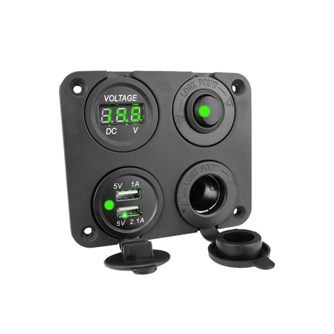 Boat Marine Car Dual USB Charger 4 Gang 12V Boat Switch Panel With Cigarette Lighter Socket On-Off Toggle Rocker Switch
