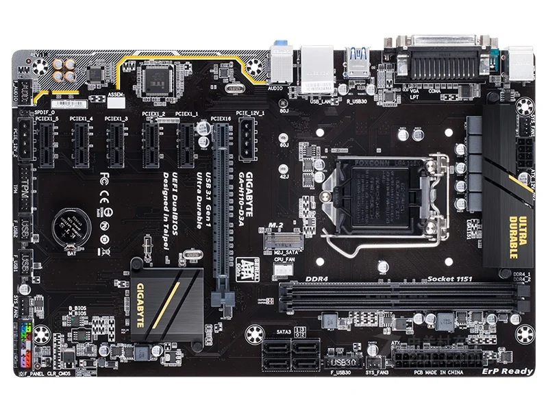 New original H110 1151 motherboard for Gigabyte GA-H110-D3A H110-D3A DDR4 LGA1151 6GPU 6PCIE mining machine motherboard-1