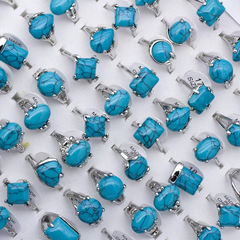 New bulk lots 25pcs mixed designs Prismatic Heart-shaped Circular blue stone zinc alloy womens rings fashion jewelry ring 5