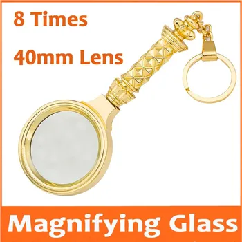 

8X 40mm Lens Golden Handheld Metal Reading Magnifying Glass Pocket Magnifier Birthday Gift Loupe 8 Times Reading Glass for Child