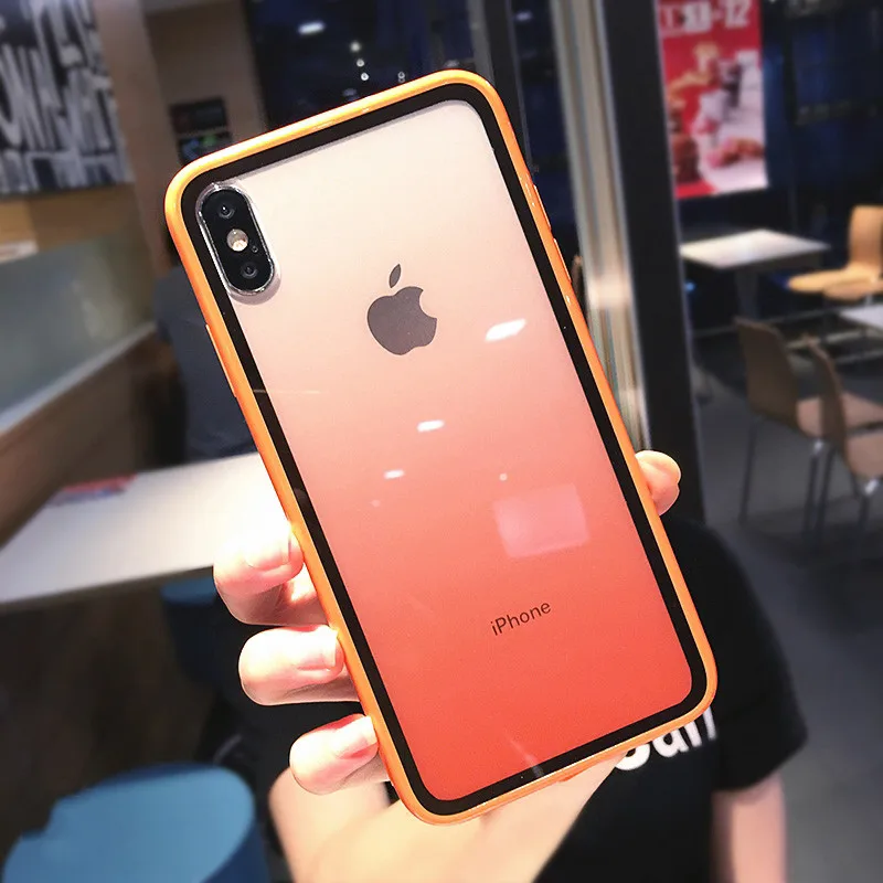 Lovebay прозрачный градиентный чехол для телефона для iPhone 11Pro XS Max XR X акриловый чехол для iPhone 11 7 8 6 6S Plus задняя крышка - Цвет: Оранжевый