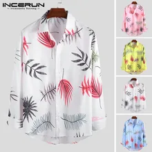 Модная мужская гавайская рубашка Пляжная с длинными рукавами и принтом с отворотом на шее блузка дышащая Уличная Стиль мужские повседневные рубашки INCERUN