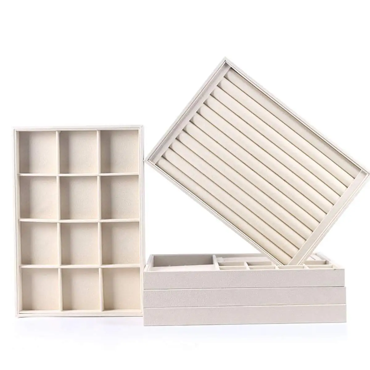 

Velvet-Suede Ring Necklace Display Organizer Ear Stud Jewelry Display Stand Holder Rack Showcase Plate Fashion Jewelry Box Case