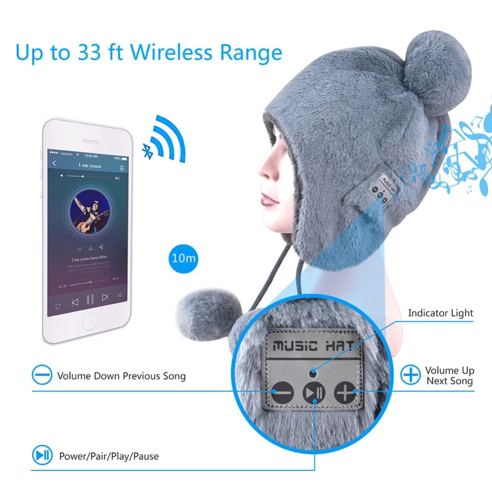 Новинка, Bluetooth стерео наушники, музыкальная шапка, зимние теплые беспроводные наушники, гарнитура с микрофоном, спортивная шапка для рождественских подарков