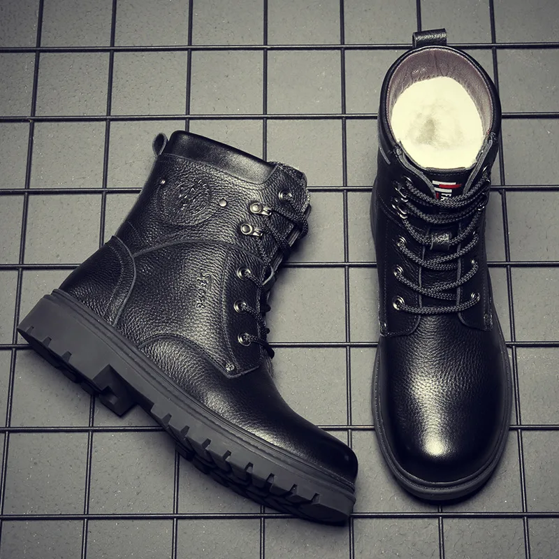 

Winter Men Biker Boots plus Velvet Warm Martin Leather Boot Men's Boots Genuine Leather Casual Combat Boots Workwear Men's Boo