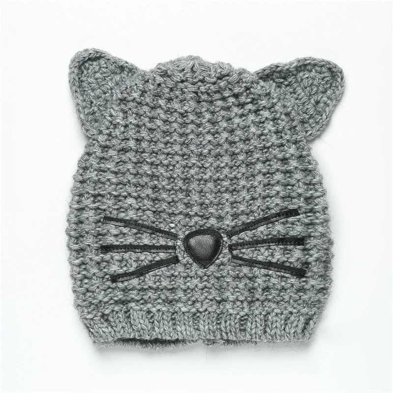H7520 сезон осень-зима; детский вязаный Beanie Hat Baby двойные толстые теплая шерсть девочки-мальчики с украшением в виде кошачьих ушек и симпатичное платье в мультипликационном головные уборы Skullies Шапки
