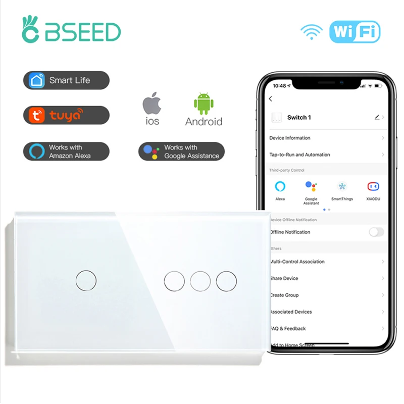 Переключатель света Bseed Wi-Fi 1/3 комплекта 1/2/3 канала умный сенсорный переключатель