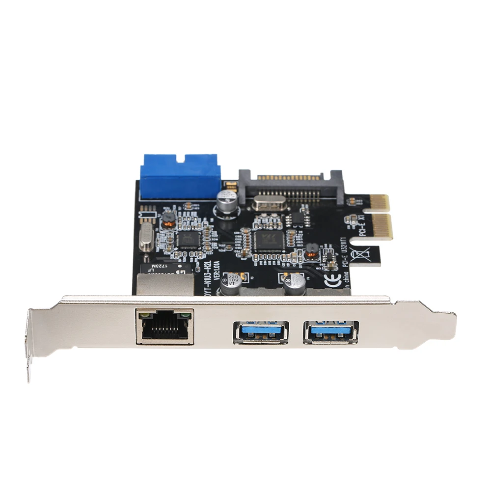 PCI-E к USB3.0 карта расширения 2 USB3.0 порта 4Pin питания и гигабитная высокоскоростная сеть