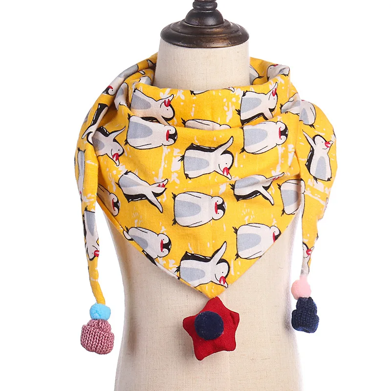 AC054Penguin-Yellow Кулон с изображением героев мультфильмов и цветочным принтом, с круглой горловиной, для детей Повседневное шарф осень-зима мягкий детский шарф для малышей теплые Треугольники шарф для девочек и мальчиков - Цвет: AC054Penguin-Yellow